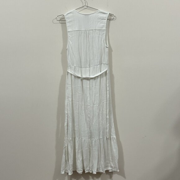 KNOX ROSE Maxi Dress S White Faux Wrap Tiered Seersucker Beachcore Resort - Picture 2 of 13